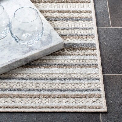 Ivory and Grey Geometric Synthetic Runner Rug, 2'2" x 9'