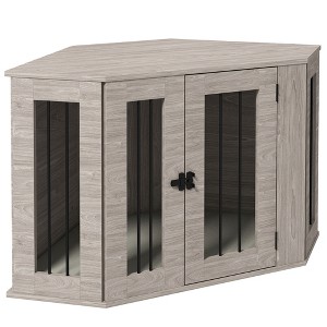 PawHut Conner Dog Crate Furniture, End Table Dog Kennel Furniture with Cushion, Pet Crate for Dog Indoor Use, Walnut Brown - 1 of 4