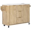 Bella Depot 55.5" Fluted Kitchen Island with Drop Leaf, Power Outlet, Rolling Kitchen Cart with Faux Marble Top, Adjustable Shelves - 2 of 4