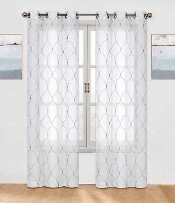 GoodGram 2 Pack Dulccete Trellis Embroidered Sheer Voile Grommet Curtain Panels
