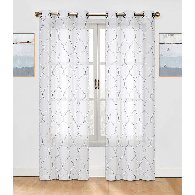 GoodGram 2 Pack Dulccete Trellis Embroidered Sheer Voile Grommet Curtain Panels, 1 of 2