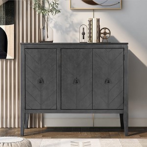 Vynxaria Adjustable Shelf Storage Sideboard with 3 Retro Metal Handles and 4 Pinewood Legs, for Entryway, Living Room, Study Room, Dining Room - 1 of 4