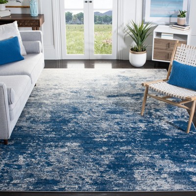 Grey and Navy Abstract 8' x 10' Synthetic Area Rug
