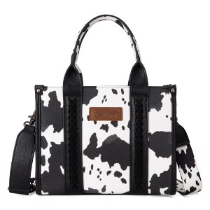 Cow Print Tote Bag for Women Western Purse Boho Top Handle Satchel Handbag with Guitar Strap Gift Black, XY WG133-8120SBK - 1 of 4
