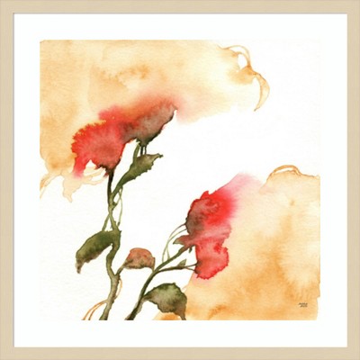 Svelte Natural Framed Watercolor Floral Yellow and Red II Print