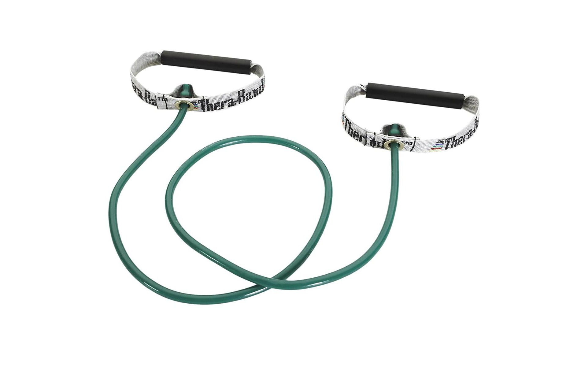 THERABAND Resistance Tubing, Hard PVC Handles, 48 IN, Green, Heavy Thickness, 4.6 LBS Resistance, Level 4