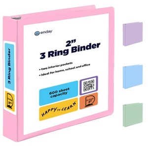 Enday 3 Ring Binder, Round Ring Pastel With Clear View Cover for Letter Size 8.5 x 11'' Paper & 2 Inside Pockets - 1 of 4