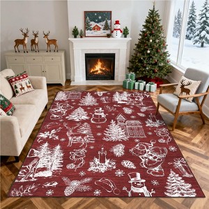 Christmas Rugs for Living Room Non-Slip Washable Holiday Rugs Christmas Tree Cute Pattern Floor Mat Santa Claus - 1 of 4