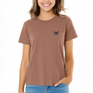 Dalix Butterfly Embroidered Cotton Relaxed Fit Short Sleeve Crewneck Tee Shirt Women - 1 of 4