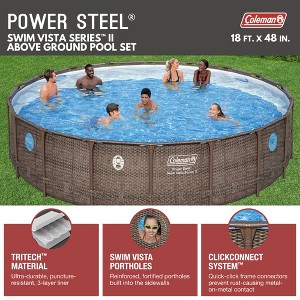 Coleman Round Durable Power Steel Frame Swim Vista Series II 18' x 48" Above Ground Outdoor Swimming Pool Set with Filter Pump and Ladder, Brown - 1 of 4