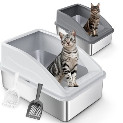 Stainless Steel Litter Box with Lid, XL Enclosed Cat Litter Box for Large Cats & Multi-Cat Households, High-Sided Anti-Leakage Design(2-Pack)