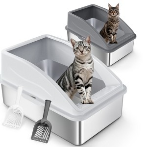 Stainless Steel Litter Box with Lid, XL Enclosed Cat Litter Box for Large Cats & Multi-Cat Households, High-Sided Anti-Leakage Design(2-Pack) - 1 of 4