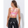 INSPIRE CHIC Women's U Neck Sleeveless Party Clubwear Shiny Metallic Crop Tank Tops - 4 of 4