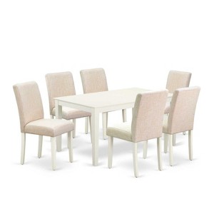HomeStock 7-Pc Rectangle Linen White Finish Solid Wood Top Dining Table with 6 Parson-Chairs - 1 of 4