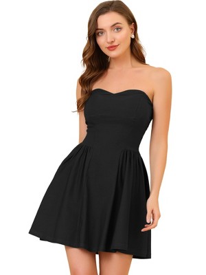 INSPIRE CHIC Women's Strapless Sweetheart Neck Off Shoulder Sleeveless Fit And Flare Mini Party Dress