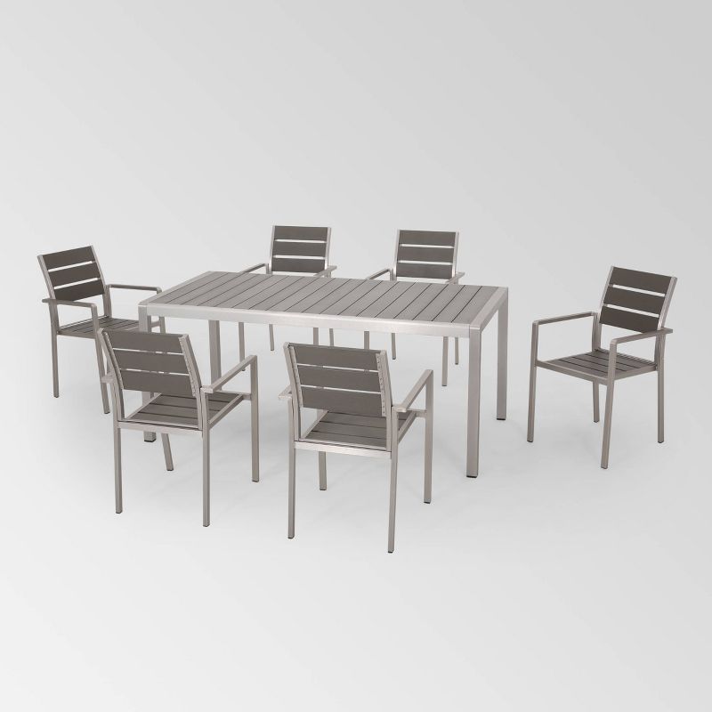 Cape Coral 7pc Aluminum Modern Dining Set Silver/Gray - Christopher Knight Home, 3 of 7