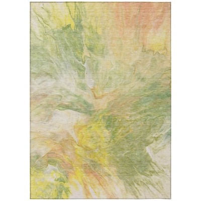 Green And Yellow Abstract Washable Indoor Outdoor Area Rug