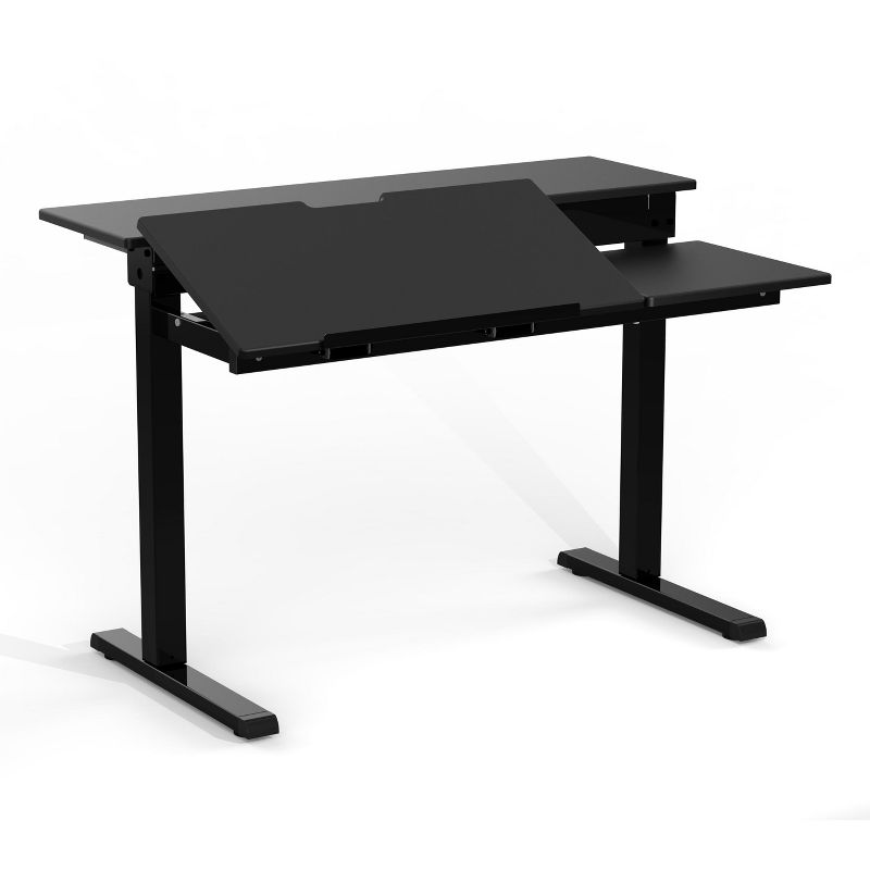 Stand Up Desk Store 40" Manual Adjustable Height Split Level Drafting Table Ergonomic Desk with Monitor Shelf (Black/Black), 1 of 5