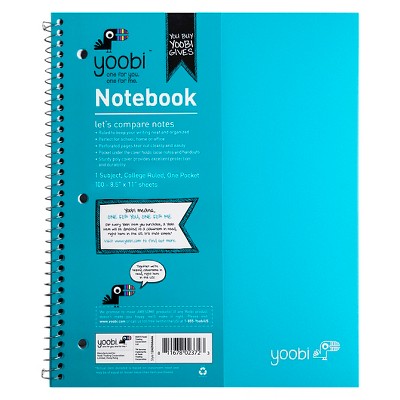 Spiral College Ruled 1 Subject Notebook 100 Sheets Aqua - Yoobi&#8482;