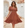 Coolmee Women Summer Dress V Neck Flared Short Sleeve Dress Polka Dot Hollow Out Casual  Midi Dresses - 3 of 4