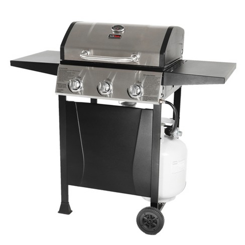 Grill Boss Gbc1932m Outdoor Bbq 3 Burner Propane Gas Grill W/ Top Lid, Wheels, & Shelves For Barbecue Cooking, Black (stainless Steel) : Target