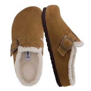 CUSHIONAIRE Haven Genuine Leather Clogs for Women – Faux Fur Lined  Slip-On Womens Shoes with Cork Footbed and Adjustable Buckle - 1 of 4