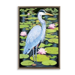Stupell Industries Heron Among Pond Lilies Black Framed Floater Canvas Wall Art - 1 of 4