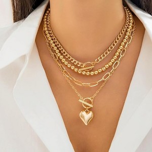 HTUTWOO Layered Gold Necklace Non Tarnish Stack for Women Paperclip Chain Necklace Retro Coin Medallion Heart Pendant Necklace Gold Jewelry Set - 1 of 4