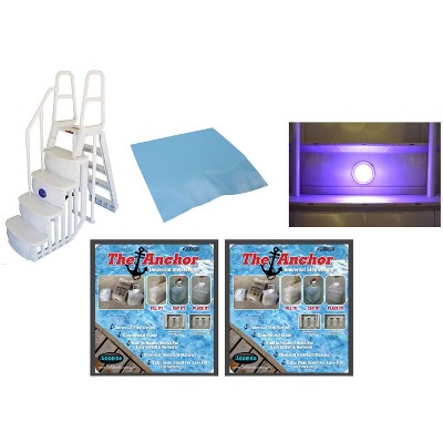 Main Access 200100T Above Ground Pool Ladder Steps w/ Pad + 2 Weights + LED Lite