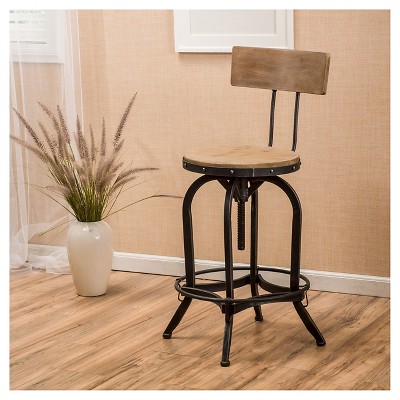 Hartley Adjustable Antique Fir Wood and Metal Barstool