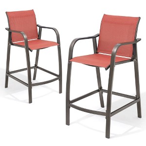 Crestlive Products Outdoor Aluminum Bar Stools Set of 2 Counter Height Bar Stool All-Weather Patio Furniture with Armrests - 1 of 4