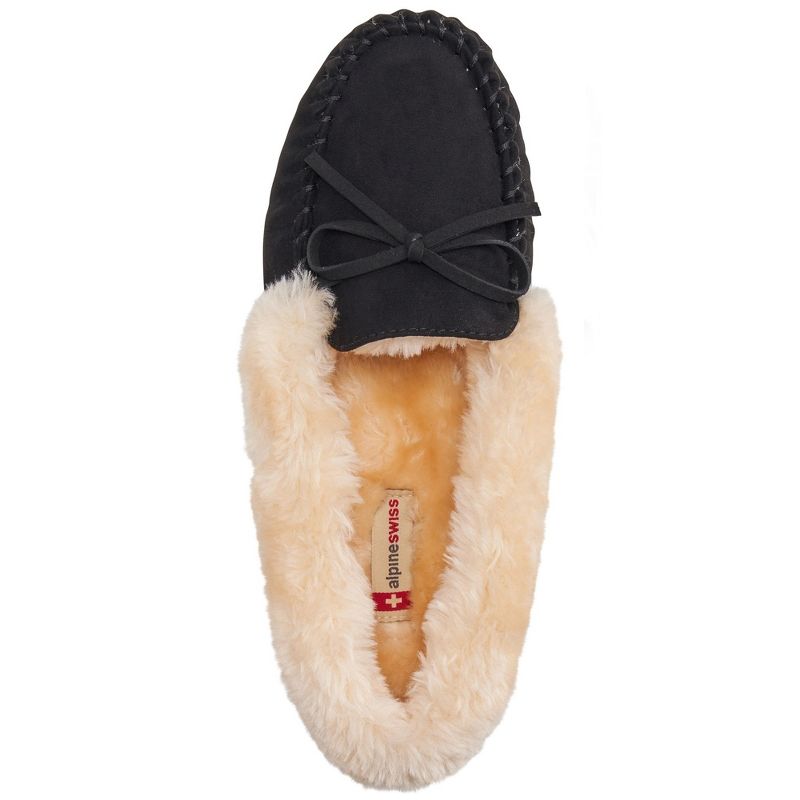 Alpine Swiss Leah Womens Shearling Moccasin Slippers Faux Fur Slip On House Shoes, 5 of 6