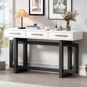 Sapphtopaz 57" Extra Long Console Table with 3 Drawers, Modern Side Table with Interlocking Base, Entryway Table for Living Room, Entryway - 1 of 4