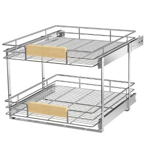 LOVMOR 2 Tier Pull Out Cabinet Organizer 19½" W x 21½" D, Slide Out Drawers with Wooden Handle, Sliding Shelves Organization - 1 of 4