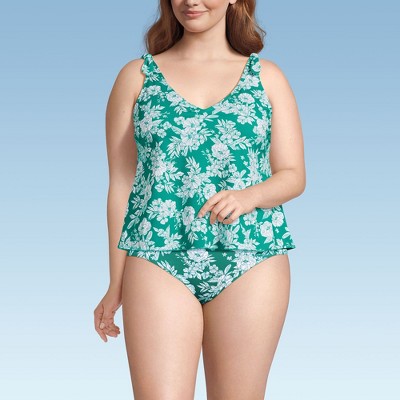Lands' End Women's Chlorine Resistant V-neck Shoulder Tie Flutter Tankini Swimsuit Top