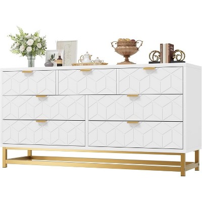 Dresser for Bedroom, Large 7 Drawer Dresser Organizer with Golden Metal Handle and Legs,Black