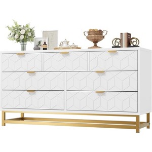 Dresser for Bedroom, Large 7 Drawer Dresser Organizer with Golden Metal Handle and Legs,Black - 1 of 4