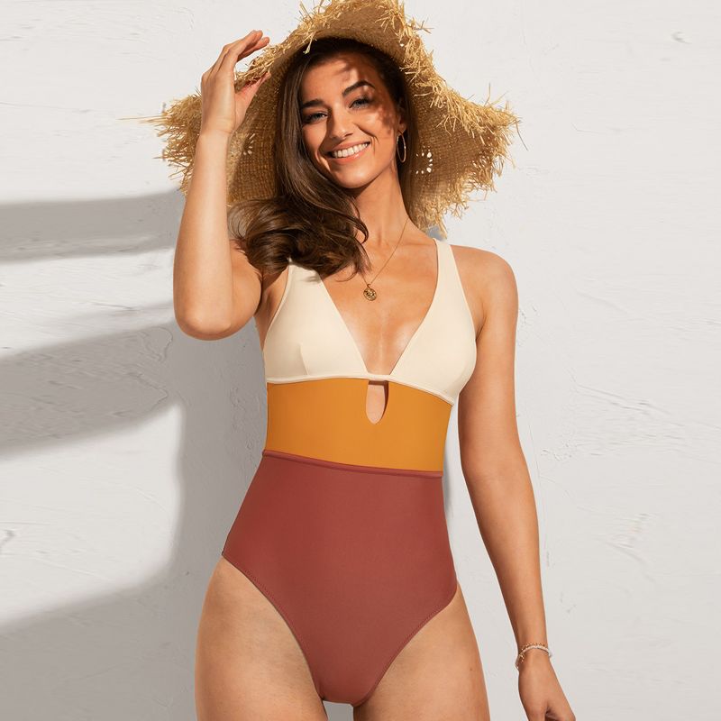 Women's Color Block Keyhole One Piece Swimsuit - Cupshe, 3 of 7