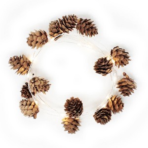 Perfect Holiday 15 LED Pine Cone String Light Battery Operated - Warm White - 1 of 4