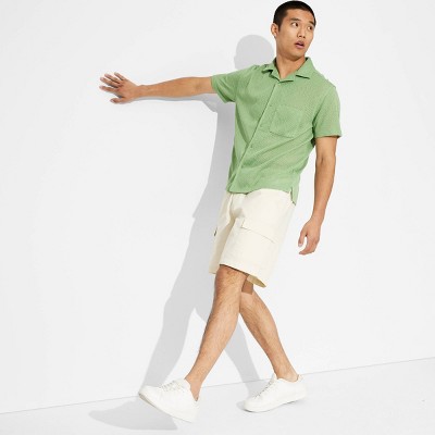 Men's Short Sleeve Knit Button-Down Shirt- Original Use™- Green