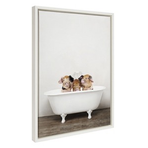 Kate and Laurel Sylvie Three Little Pigs In Vintage Bathtub Framed Canvas by Amy Peterson Art Studio, 18x24, White - 1 of 4