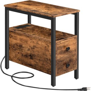 MaseiKar End Table with Charging Station, Narrow Side Table with 2 Drawer & USB Ports & Power Outlets, Nightstand for Small Spaces, for Living Room - 1 of 4
