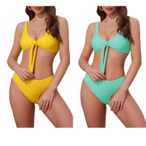 INSPIRE CHIC Women's Lace Up Decoration Push Up Wide Strap Top Triangle Bottom Swimwear Bathing Bikini Suits 2 Sets - 1 of 4