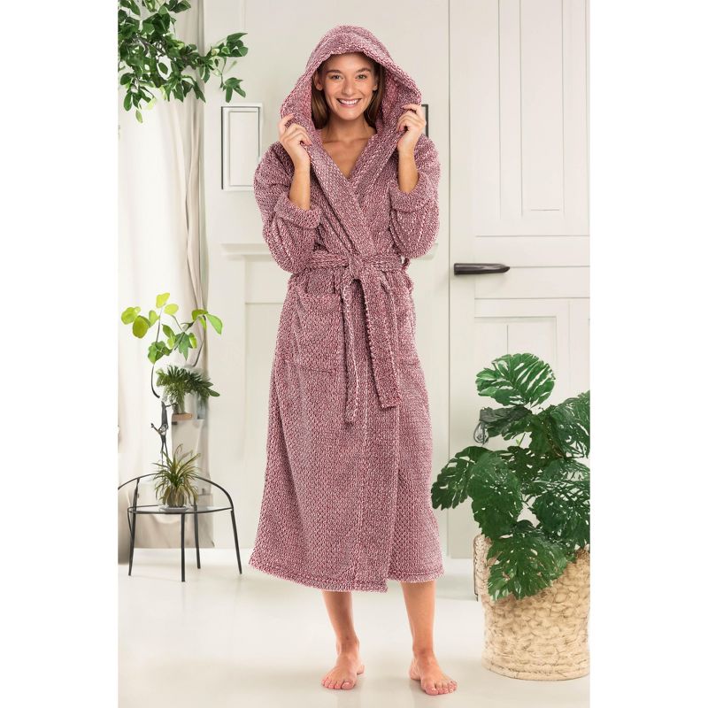 Women's Fuzzy Plush Fleece Bathrobe with Hood, Soft Warm Hooded Lounge Robe, 6 of 8
