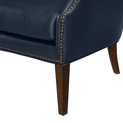 Midnight Blue Faux Leather Accent Chair with Wood Legs