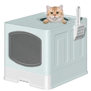 LunaLulinlk blue Extra-large foldable cat litter box with litter scoop, - 1 of 4