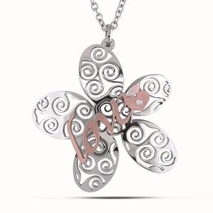 EVERLY JEWELRY | Rose and White Stainless Steel Love on Flower with Heart Pendant with Chain - 1 of 1