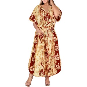HAPPY BAY Women's Summer Pocket Nightgown Batik Caftan for Womens Sleepwear Long House Loungewear Dashiki Dress Plus Size - 1 of 4