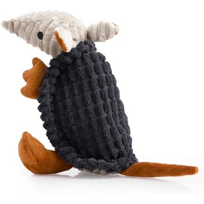 Hollypet Plush Dog Squeaky Toy Stuffed Armadillo Animal Pet Puppy Chew Toys with Clean Teeth for Small Medium Large All Breed Sizes Dogs, Black, 8 in