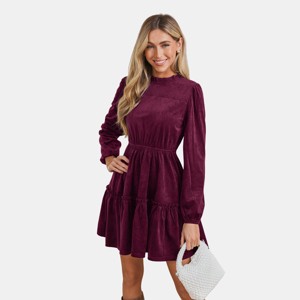 Festive Velvet Tiered Mini Dress - Burgundy/Emerald Green - Cupshe - 1 of 4